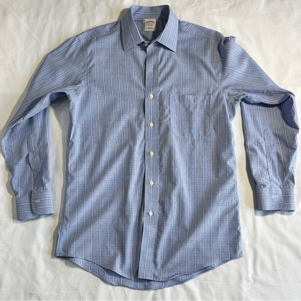 Brooks Brothers Light Blue Plaid Button Down Shirt Extra Slim Fit 15 1/2 - 32